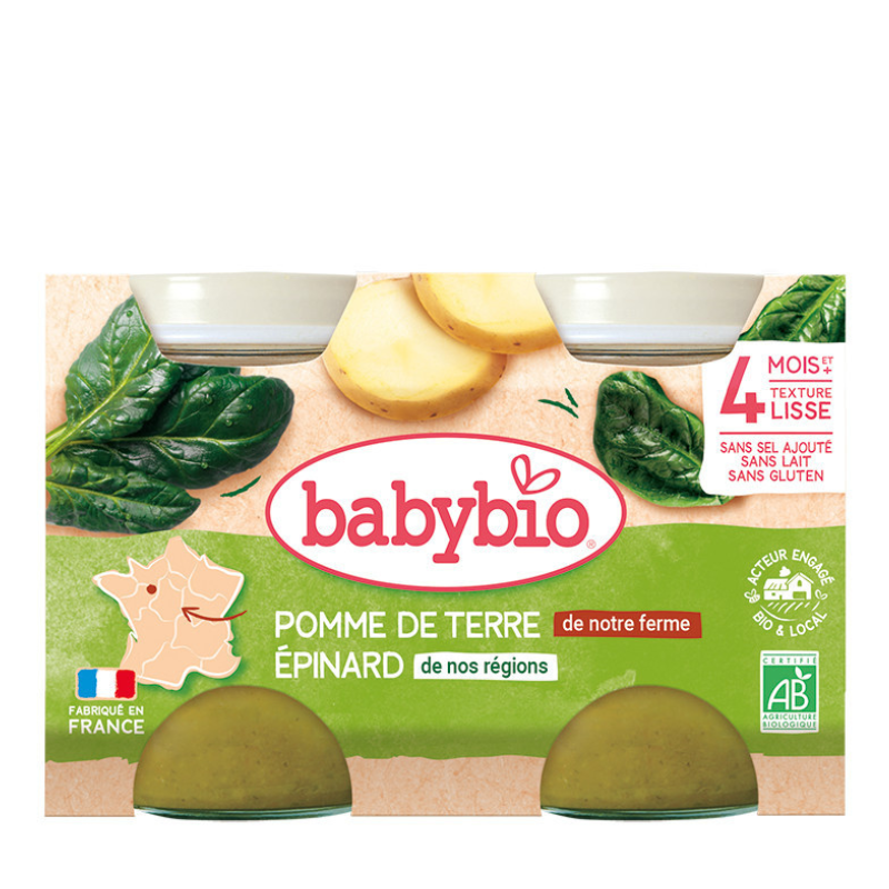 Babybio Pomme de terre de notre Ferme Epinard de nos régions Petits pots 2x130g