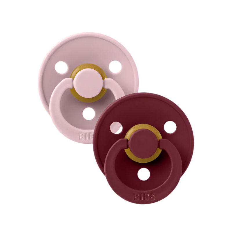 BIBS Lot de 2 Sucettes Rondes - Rose poudré/Grenat