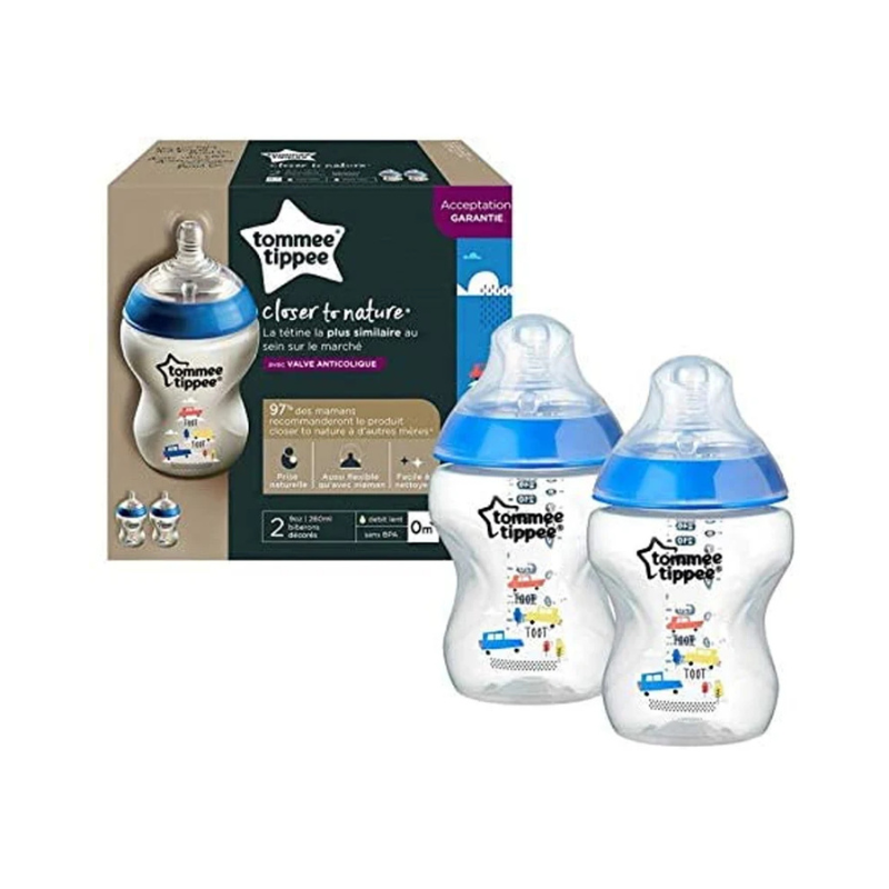 Lot de 2 Biberons Tommee Tippee Closer to Nature 0m+ Voiture - 260ml