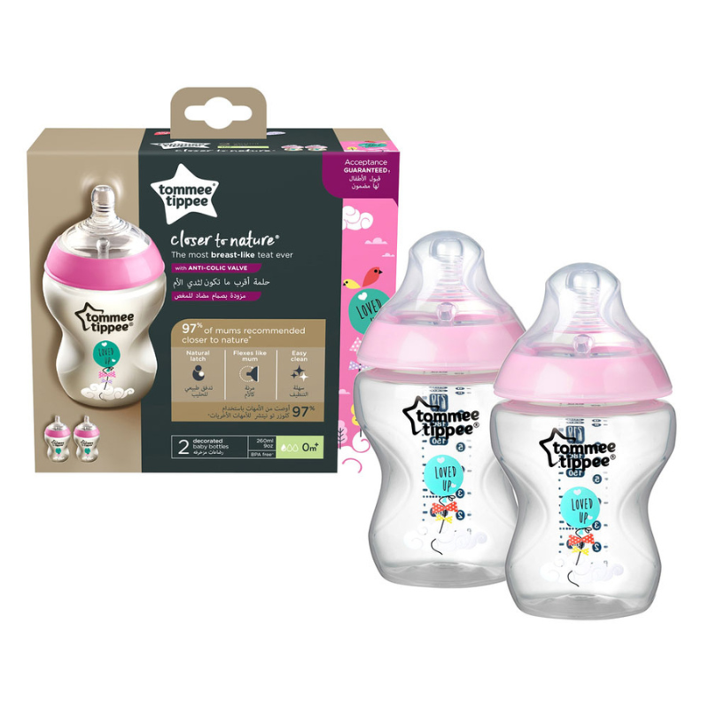 Lot de 2 Biberons Tommee Tippee Closer to Nature 0m+ Rose - 260ml
