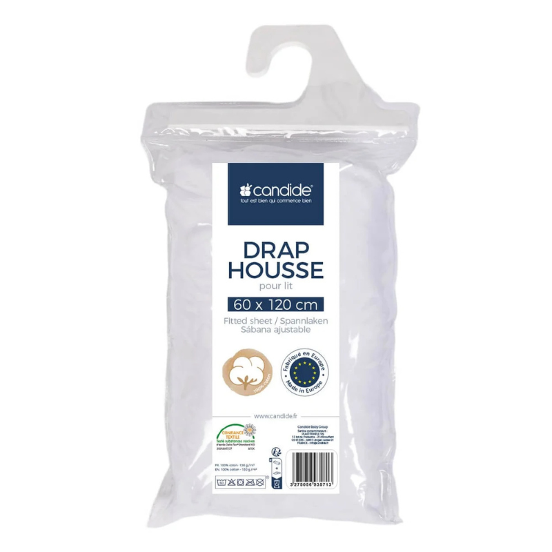 Drap housse Jersey coton 60x120cm Blanc - Candide