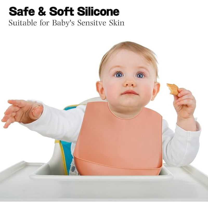 YUMMY Bavoir en Silicone avec Poche 4M+ - Beige