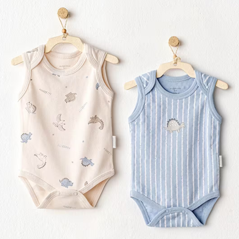 Body bébé 2 pièces Dino beige bleu AC2592 Andywawa