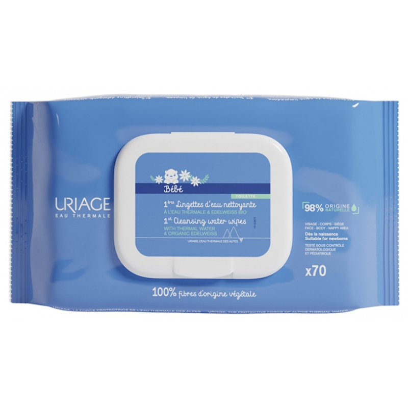 Uriage Bébé 1ères Lingettes d'Eau Nettoyante 70 Lingettes