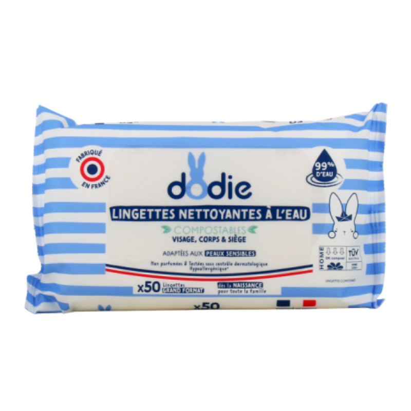Lingettes Dodie Nettoyantes à l'Eau x50