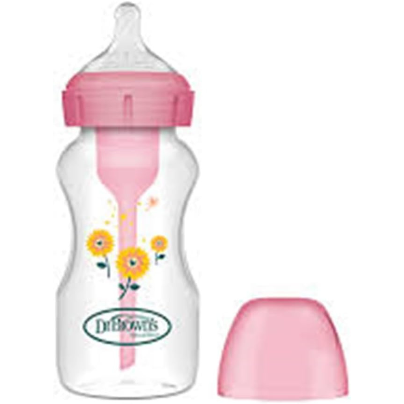 Dr. Brown's Biberon anti-coliques Large Bouche Options+ 270 ml Rose - Fleurs