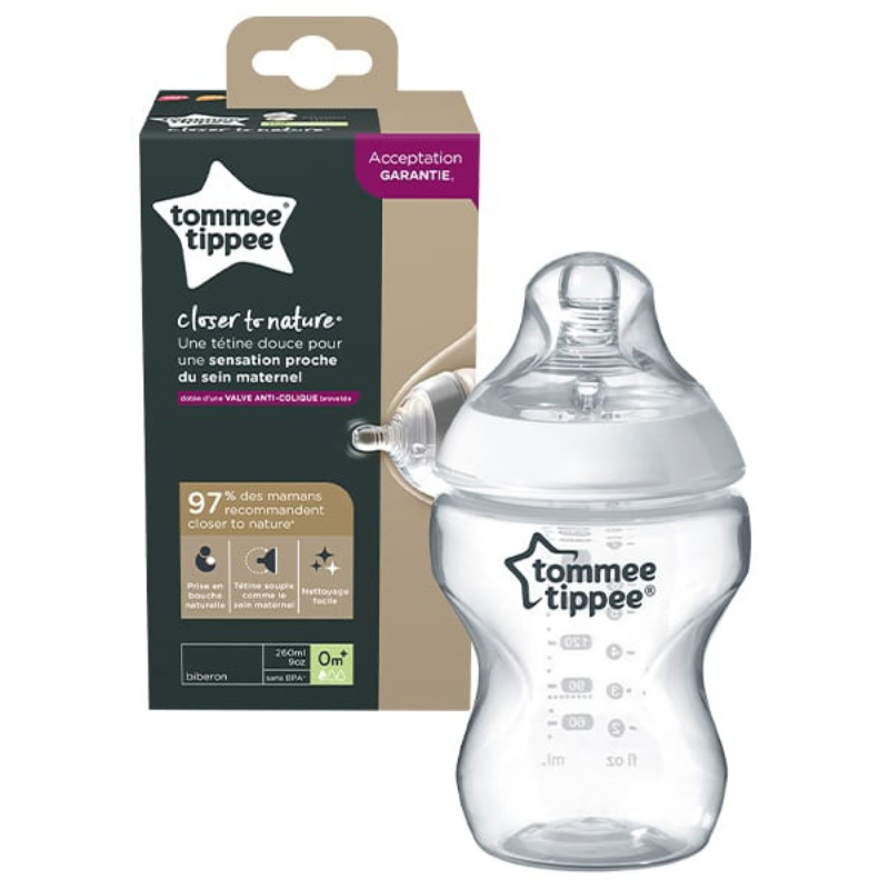 Biberon blanc TOMMEE TIPPEE CLOSER TO NATURE 0M+ 260ML