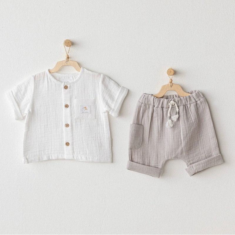 Andywawa Lot de 2 t-shirts et shorts d'été à manches courtes pour bébé garçon - Happy Palace Gray
