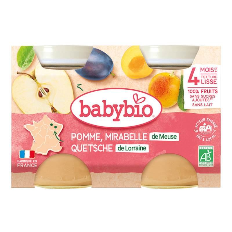 Babybio Pomme Mirabelle de Meuse Quetsche de Lorraine Petits pots 2x130g