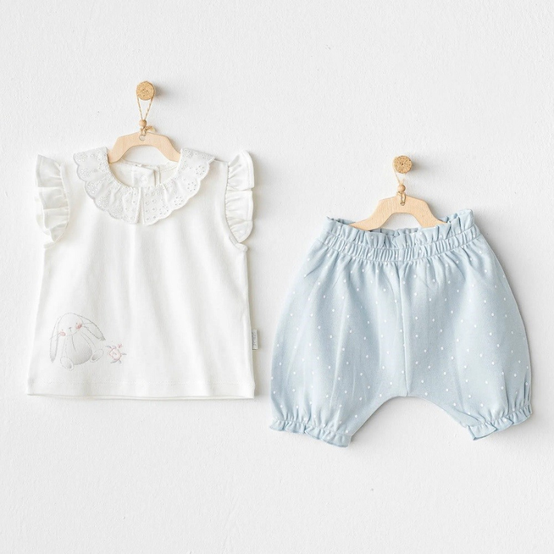 Ensemble 2 pièces t-shirt et short d'été pour bébé fille Andywawa - Bleu lapin