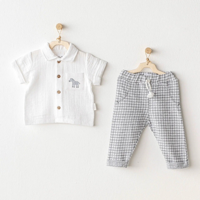Ensemble de 2 pièces pour bébé garçon d'été Andywawa - Petit Roi Gris