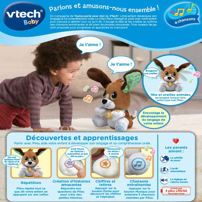 VTech -Toutou Parle avec Moi- Jouet Chien Interactif Qui Répète